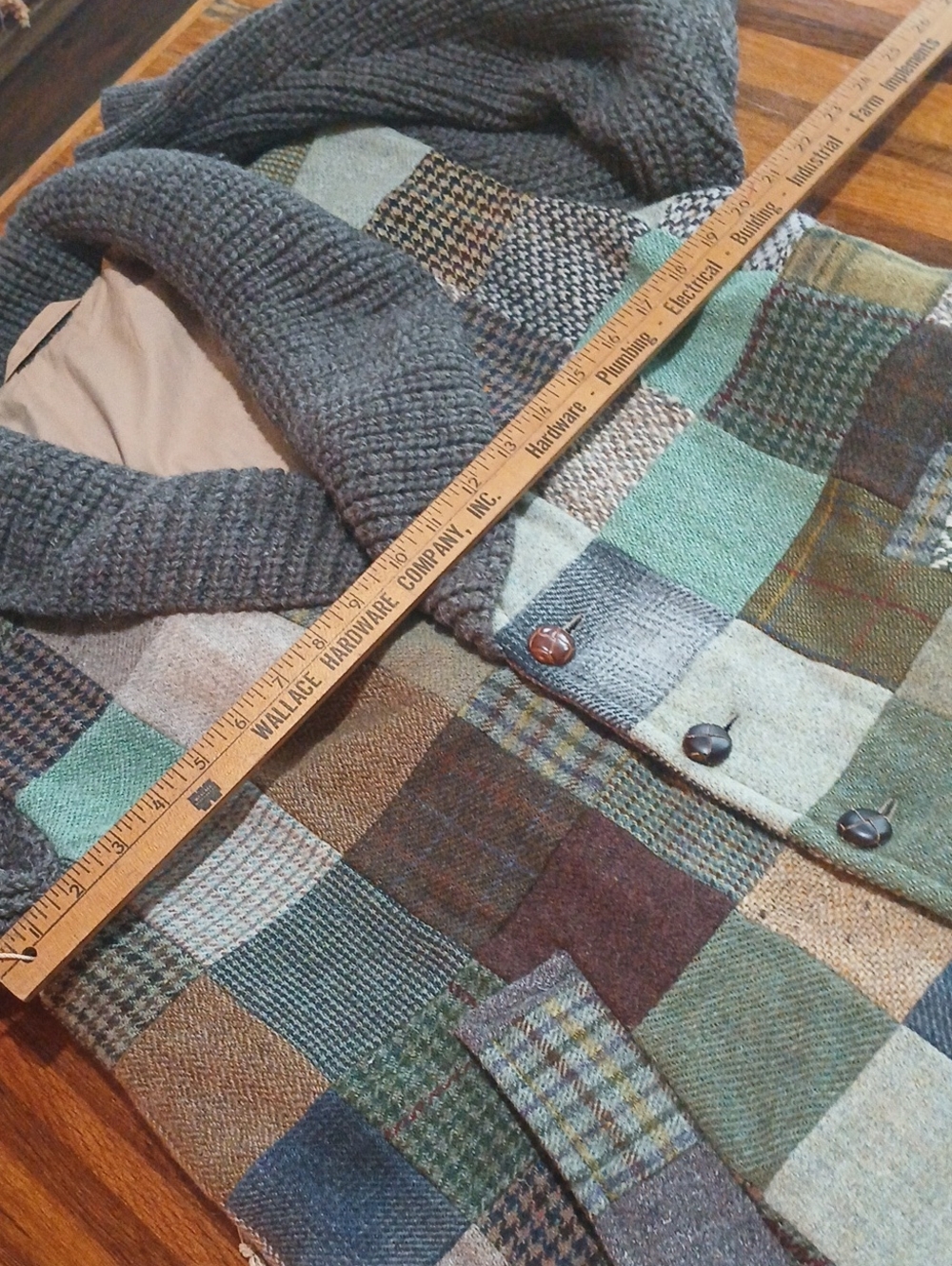 Mens Vintage Hanna Hats Of Donegal Wool Patchwork Sweater Jacket - Medium - Picture 8 of 13